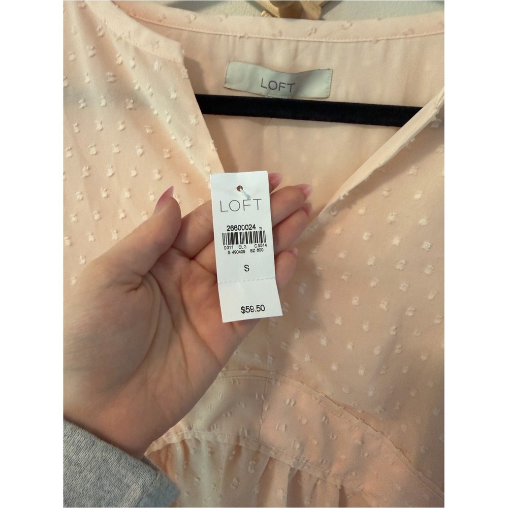 LOFT Swiss Dot Peplum Blouse Size S Peach‎ Pink NWT - Picture 3 of 6